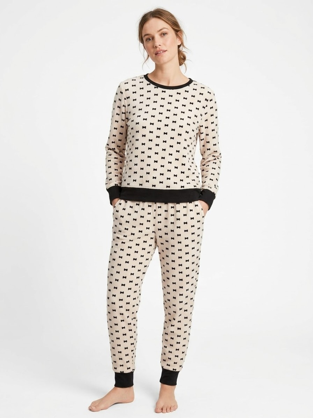 Kate Spade New York Bow Print Fleece Lounge Pajama Set Large